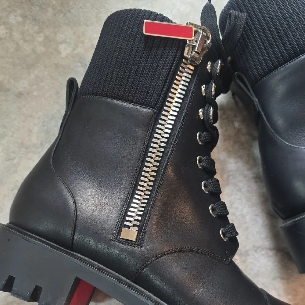 Christian Louboutin Black Combat Boots with Silver Accents - Picture 2 of 11